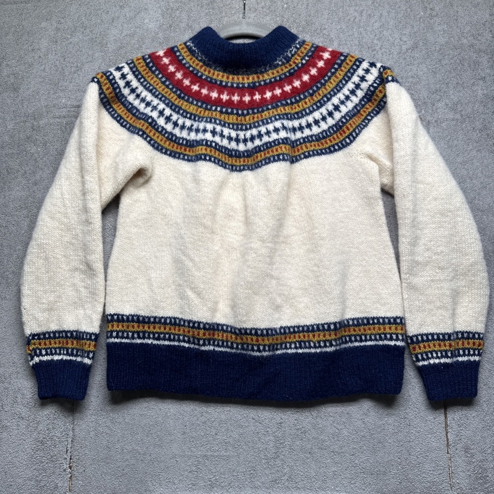 Vtg 60s 70s‎ Hand Knit Norway Wool Sweater Youth M 8–10 Nordic Fair Isle